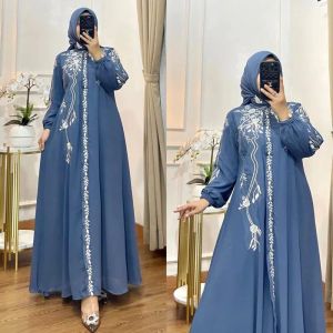 SALE!! Gamis terbaru 2023 kekinian / New Bunga Dress Bahan Ceruty Apk Bordir / Dress Lebaran - COD