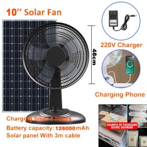 【Free Shipping 】Solar Electric Fan With 2 LED lights12/14/16/18 Inch Large Wind Portable Fan Desktop Ultra Long Battery Life Rechargeable Fan Outdoor Solar Fan