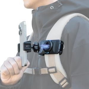 Magnetic Phone Clip Mount for Backpack Strap 360 ° Rotating Hands-Free Phone Holder Compatible with iPhone 17/16/15 Pro Max Samsung and Most Smartphones