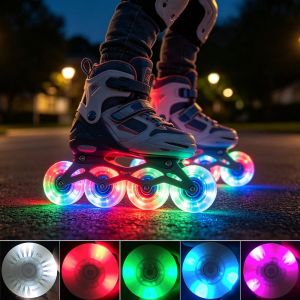 STYLETENK 4pcs 60mm 62mm Childrens Skating Shoes Flash Wheels LED Multicolors Roller Wheels Parts  Flash Wheel for Outdoor Inline Skates Roller Skates