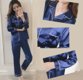 READY STOCK - PANDORA Silk Satin Long Sleeve Unisex Pajamas Set Baju Tidur Perempuan. 