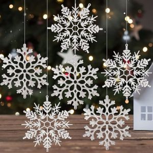 MAOMEI HOUSE 12pcs/set Nhựa  dây chuyền bông tuyết giáng sinh Bông tuyết lấp lánh Tự làm Bông tuyết nhân tạo giáng sinh Dễ thương Đồ thủ công bằng giấy Đồ trang trí treo xmastree Giáng sinh