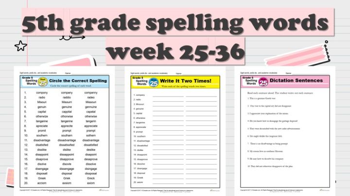 [PRE257] 126 pages 5th grade spelling words week 25-36 Worksheet for ...