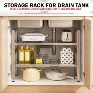 Adjustable Storage Rack Expandable Metal Storage Racks Multi-Use Kitchen Sink Pot Storage Organizer