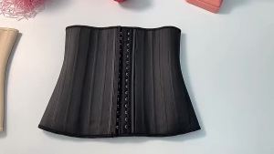 Waist Trainer 25 Boned 3 Row Latex Corset Regular Length Waist Trimmer Body Shaper in Black