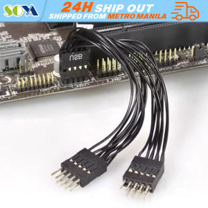 Computer Motherboard USB Extension Cable 9 Pin 1 Female to 2 Male Y Splitter USB Motherboard Cable USB Header Extension Cable 9Pin 1 Female To 2 Male Y Splitter Adapter Black Shielded Cable