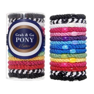 Dây buộc tóc L. Erickson dành cho tóc dày bộ 15 chiếc Grab & Go Pony Tube tông màu lạnh - Dây không gây gãy rụng giữ nếp chắc chắn cho cả nam và nữ hương lô hội.