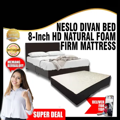[Combo Set] Neslo Divan Bed with 8-Inch HD Natural Foam Firm Mattress ( BedFrame + Mattress Set) Tilam