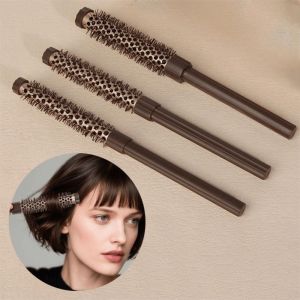 BNUE1 3Pcs Aluminum Tube Barrel Hair Curling Brush Nylon Bristles Temperature Resistance Hair Root Comb Professional Non-slip Handle Round Hair Brush Salon Use