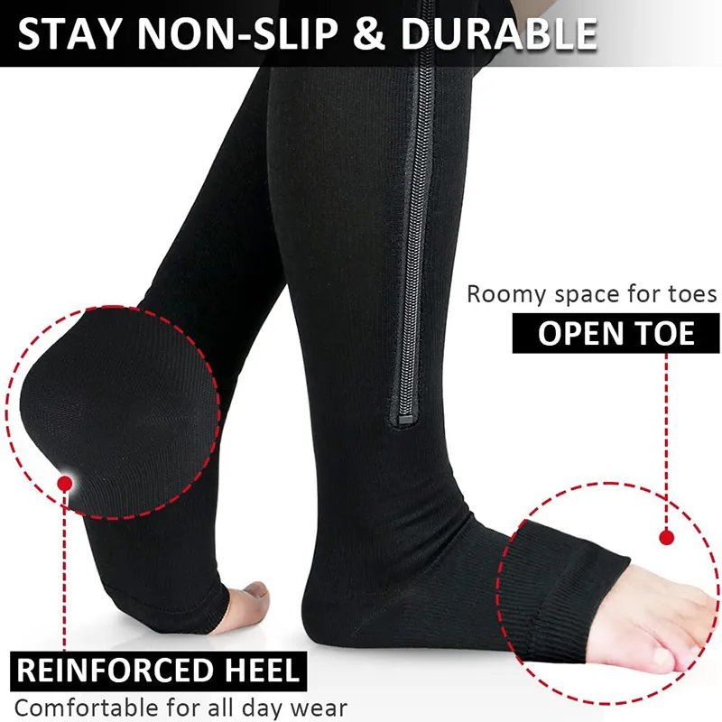 Aligament Stockings Zipper Compression Socks Calf Knee High Open Toe  Compression Stockings For Walking Running Size L