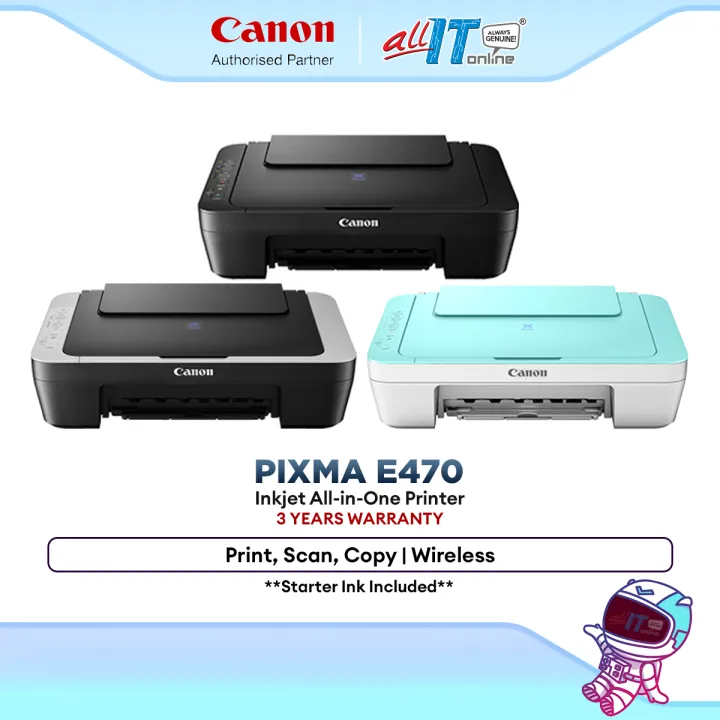 Canon PIXMA E470 Inkjet Printer All-in-One Print Scan Copy WiFi for Home Compact Affordable