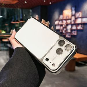 Luxury Plating Large Window Phone Case For iPhone 17 16 15 14 13 Pro Max Crystal Lens Bumper Lens Film Shockproof Fashion Cover