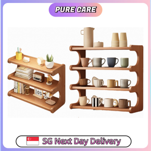 【Pure Care】 Multi-Layer Desktop Storage Rack Wood Bookshelf Kitchen Organizer Office & Home Cup Holder Shelf