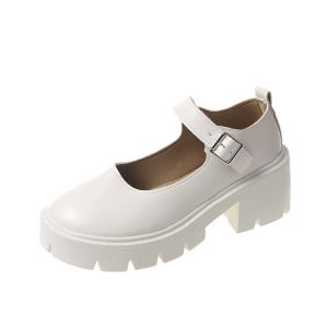 Free Shipping WomenS Spring New Collection: Small Leather Shoes Preppy Style Shiny Leather High Heels Round Toe Thick-Soled Shoes