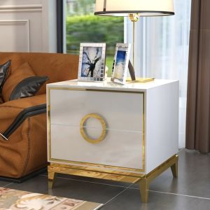 Light Luxury Bed Side Table | Piano Finish Bedside Table | Stainless Steel Gold Side Table | Export Design