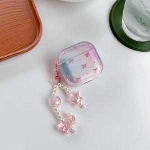 S case เคสหูฟัง เคสใสการ์ตูนนูน ลายผีเสื้อชมพู เคสหูฟังบลูทูธ เคสหูฟังไร้สาย เเถมห่วงคล้อง สำหรับ Airpods4 Airpdos1/2/3 Airpods pro/pro2