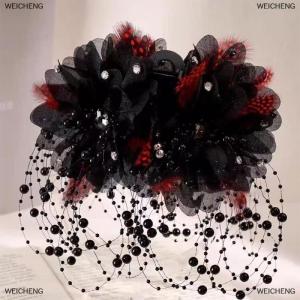 [COD] WEICHENG Fashion Elegant Feather Flower Tassel Shark Clip Women Headwear Hair Accessories Decoration