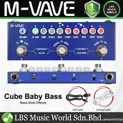 M-VAVE Cube Baby Compact Multi Effects Pedal with Rechargeable Battery for Acoustic Electric Bass Guitar (CubeBaby)