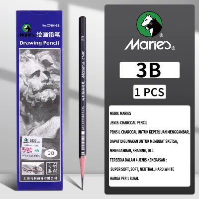 Maries Pencil Charcoal Drawing/Pensil Sketsa Arang /(Hard/Neutral / Soft / Super Soft)-Ms.Pepeleria