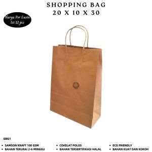 Paper Bag Kraft Shopping Bag 20X10X30 Coklat (Isi 12 Pcs-SBG1)