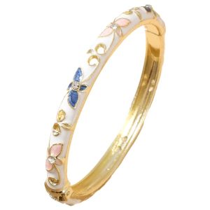 COUPLECOL Elegant Enamel Flower Bangle Chinese Style Colorful Enamel Vintage Cloisonne Bangle Light Luxury Handmade Open Cuff Bracelet Gifts for Women Girl