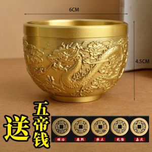 Pure copper cornucopia brass rice jar fortune Baifu jar fortune Baifu jar fortune copper ornaments copper纯铜聚宝盆黄铜米缸招财百福缸招财铜摆件铜工艺品礼品百福水缸杯