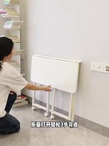 Portable Removable Folding Computer Table 2 Tier Computer Table Storage Table with Wheels