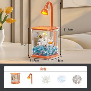 GREENPETS Mini Creative Betta Fish Bowl - USB Portable Aquarium Kit with Scenery Decor Glass Tank for Home