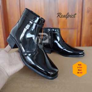 Sepatu Pdh Wanita Formal Pantofel Boat Kerja Polwan Secwan Hitam Kilap Hak 3CM Boat Loafer