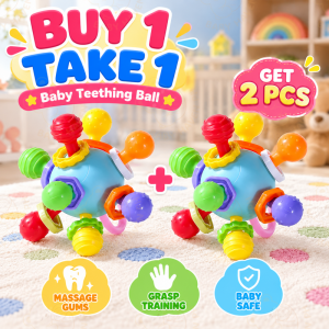 Buy 1 Take 1 Baby Round Grasping Ball Teether Toy Manhattan Style Safe For Chewing Non-Toxic Soft Silicone & TPU Material Tear-Resistant Boil-Sterilizable Color Selected At Random