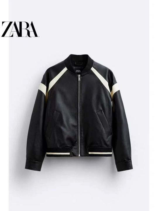 Biker Jacket Zara Contrasting Jacket Contrast Faux Leather Bomber