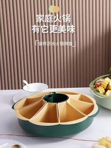 Multi-Functional Rotating Hot Pot Side Dishes Platter Cooking Plate Household Compartment Ingredients Serving Plate Kitchen Rotatable Draining