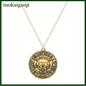 tuokaiguoji Pirates Of The Caribbean Aztec Gold Color Coin Necklace Retro Skull Pendant Punk Hip Hop Necklace