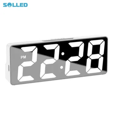 Mirror Digital Alarm Clock LED Clock Temperature Calendar Display USB Battery Dual Power Adjustable Brightness Desk Clock
