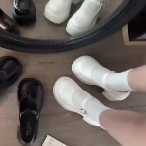 Giày Cao Gót 10CM Đế Dày Tăng Chiều Cao Cài Khóa Màu Đen Trắng Phong Cách Thời Trang Lolita Dành Cho Nữ