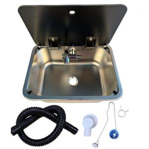 Multipurpose Stainless Steel Campers Sink with Tempereds Glass Lid for Portable Space Saving in Caravans and Boats