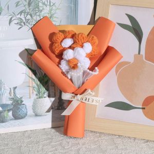 PANG8 Fake Flowers Crochet Flowers Knitted Flower Hand Woven Artificial Flower Potted Plant Home Decoration Sweet Woven Simulated Flower Valentines Day