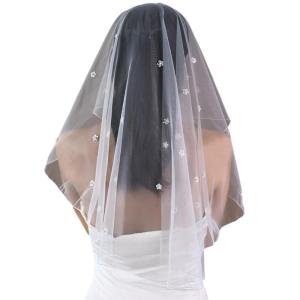 White Bridal Veil with Beadwork Flower Nocomb Designs Elegant Single Layer Wedding Veil for Ceremony Bride Gowns Veil