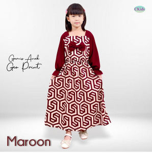 CF Kids Gamis Anak Perempuan Cewek Motif Geometric Ribbon Dress Premium
