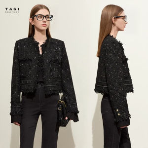 Autumn light luxury short straight coat with coarse tassels and pleated cuffs for women  WT2-1241TM1008-B