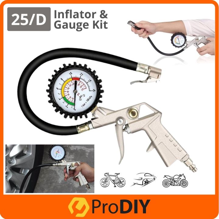25/D Portable Car Tire Inflator Air Pump & Gauge Kit Air Pressure Inflator Gun Diagnostic Tool