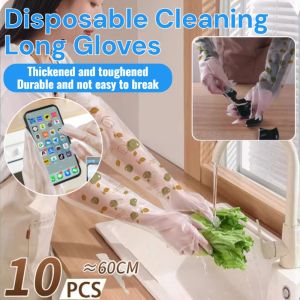 Disposable Cleaning Long Gloves Waterproof Printed Gloves Durable Thicken Food Grade Plastic Arm Gloves Household 10PCS