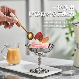 IFFINE Thép không gỉ Cốc kem Hình cánh hoa Điểm Cao Đĩa đựng salad Thanh lịch Thép không gỉ 304 Đĩa bánh Món tráng miệng