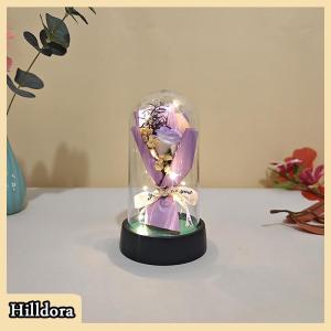 [Hilldora] 1 Set Eternal Rose Light Soap Flower In Acrylic Cover LED Valentine Day Gift For Girlfriend Mothers Day Wedding Bridesmaid Gift