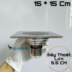 Phễu Thoát Sàn Thoát Nước Nhà Tắm Đúc Nguyên Khối Dày 6m ( 15 * 15 Cm - Đáy Lớn INOX 5.5 Cm )