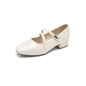 [Free Shipping] Silver WomenS Shoes New Autumn Collection High-Heeled Pumps With Chunky Heels And Velcro Closures Small Leather Shoes