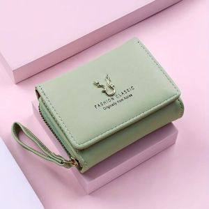 COPOTIYA หรูหราสุดหรู กระเป๋าสตางค์ของผู้หญิง สไตล์เกาหลีแบบ พับสามทบ กระเป๋าเงินสั้น แฟชั่นสำหรับผู้หญิง หนังพียู กระเป๋าเงินสตรี กระเป๋าใส่บัตร