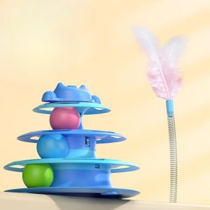 Cat Toy Cat Tower Pet Intellectual Track Tower Turntable Interactive Toy Turntable Four-layer Turntable Round Track Ball Detachable Funny Mainan Kucing