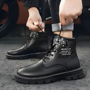 Men’s High-Cut Work Boots for All Terrain | Genuine Cowhide Leather | Breathable Outdoor Boots with Ankle Support and Shock-Absorbing Sole for Construction and Hiking