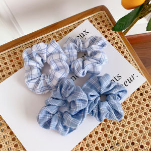 Dây Buộc Tóc Cột Tóc Vải Scrunchies Caro Cao Cấp ( Tone Xanh Biển ) - BEYOU